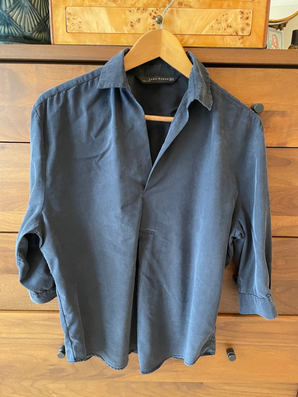 Zara Navy Casual Button-Front Shirt